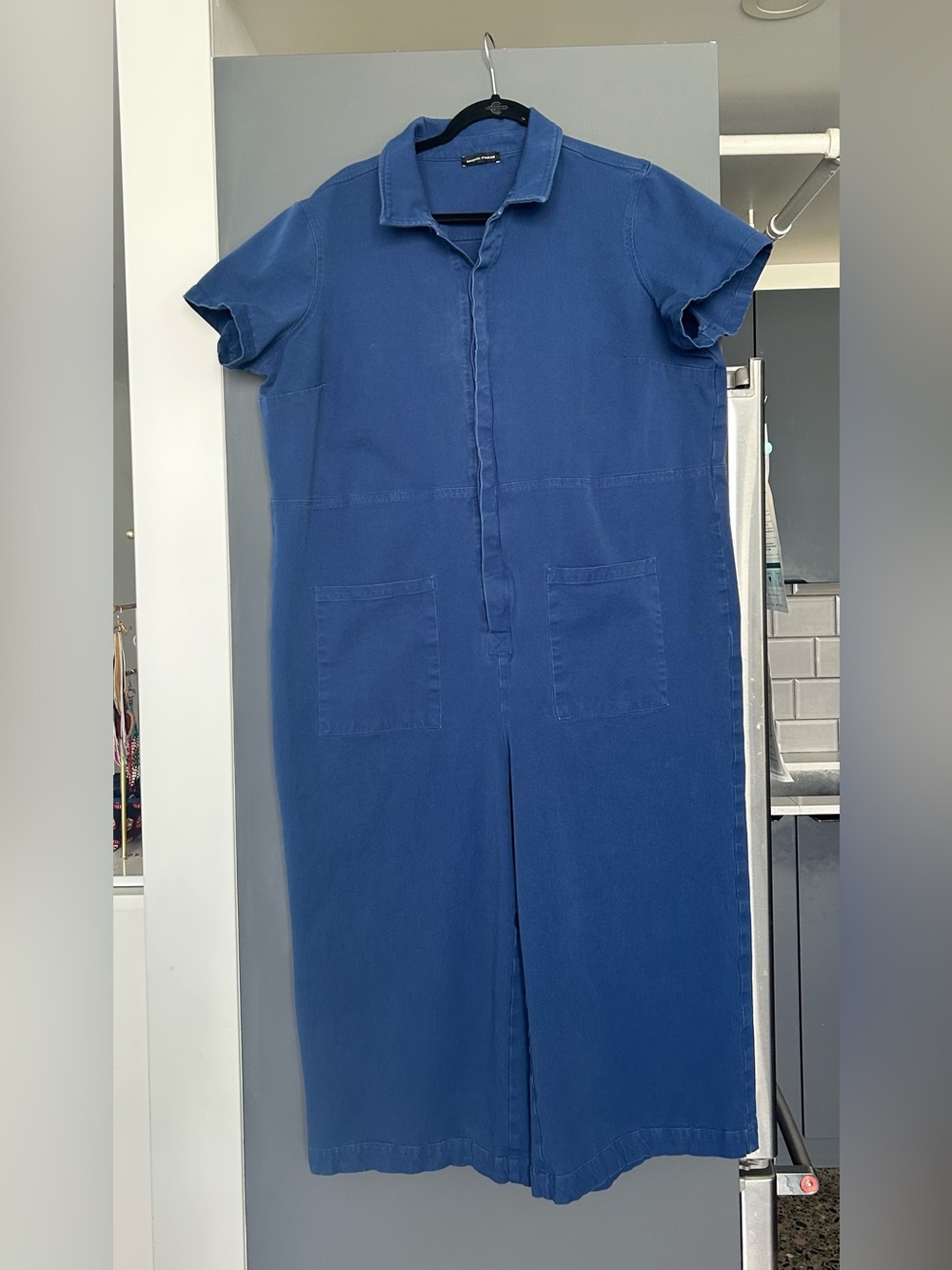 Universal Standard stretch cotton twill Blue Short-Sleeve Utility Jumpsuit